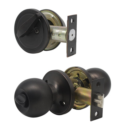 Entry Keyed Door Lock Knob with Single Cylinder Deadbolt, Oil Rubbed Bronze Finish Combo Pack - Keyed Alike DL607ET-101ORB - Probrico