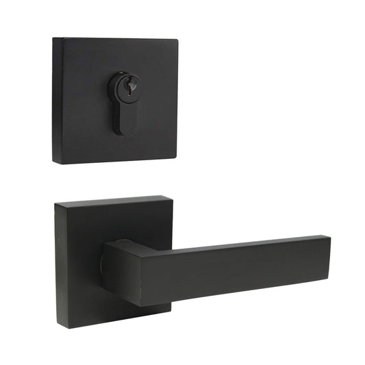 Passage Door Levers and Double Cylinder Deadbolts Lock Set (Keyed Alike), Black Finish - Probrico