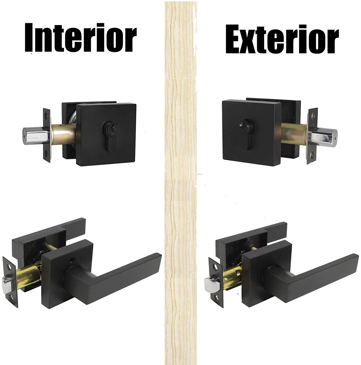 Passage Door Levers and Double Cylinder Deadbolts Lock Set (Keyed Alike), Black Finish