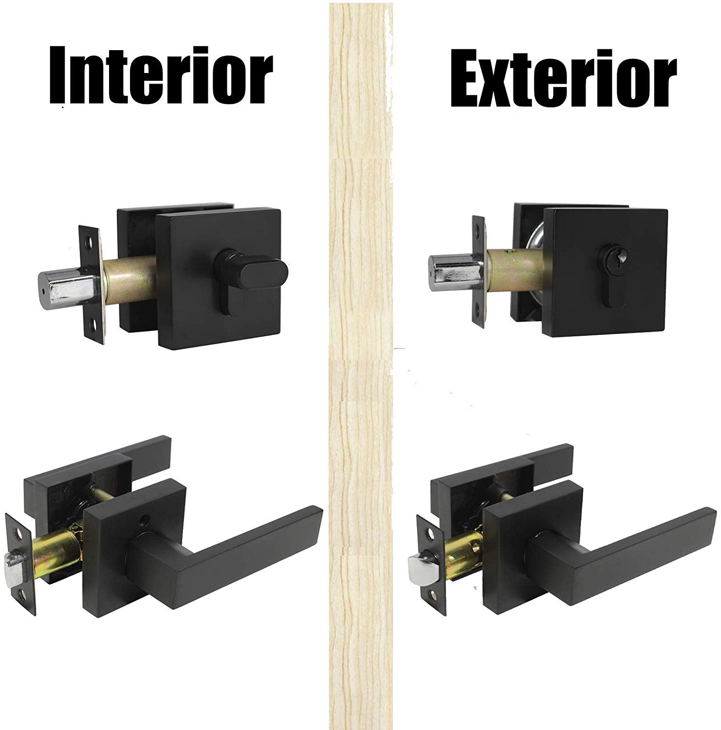 Passage Door Levers and Single Cylinder Deadbolts Lock Set (Keyed Alike), Black Finish