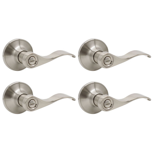 4 Pack Privacy Door Lever set Brushed Nickel Finish with Wave Handle Style - Probrico