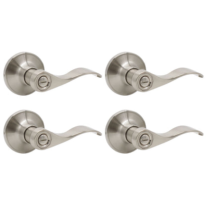 4 Pack Privacy Door Lever set Brushed Nickel Finish with Wave Handle Style - Probrico