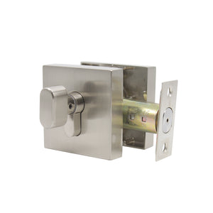 Square Single Cylinder Deadbolt Satin Nickel Keyed Entry Door Lock - Probrico