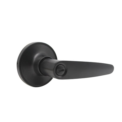 Privacy Door Lever set for Bedroom and Bathroom, Interior Door Lock Handle, Leaf Style, Black Finish - Probrico