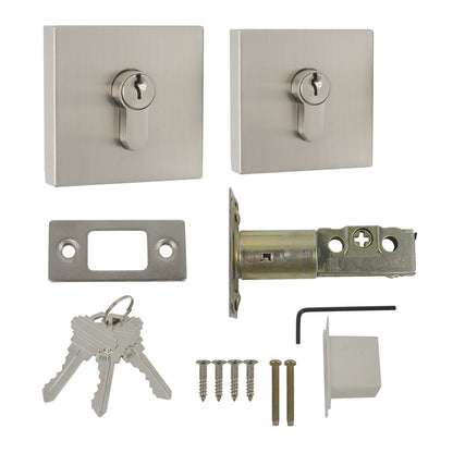 Square Double Cylinder Deadbolt Satin Nickel Keyed Entry Door Lock - Probrico