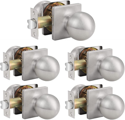 Probrico Satin Nickel Closet Hallway Passage Door Knob with Universal Latch 5 Packs - Probrico