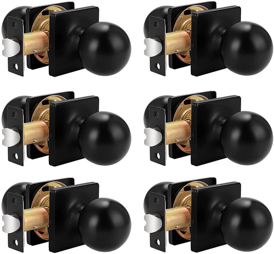 Probrico Ball Knob with Rosette Interior Privacy Door Knobs Black Finish 6 Packs - Probrico