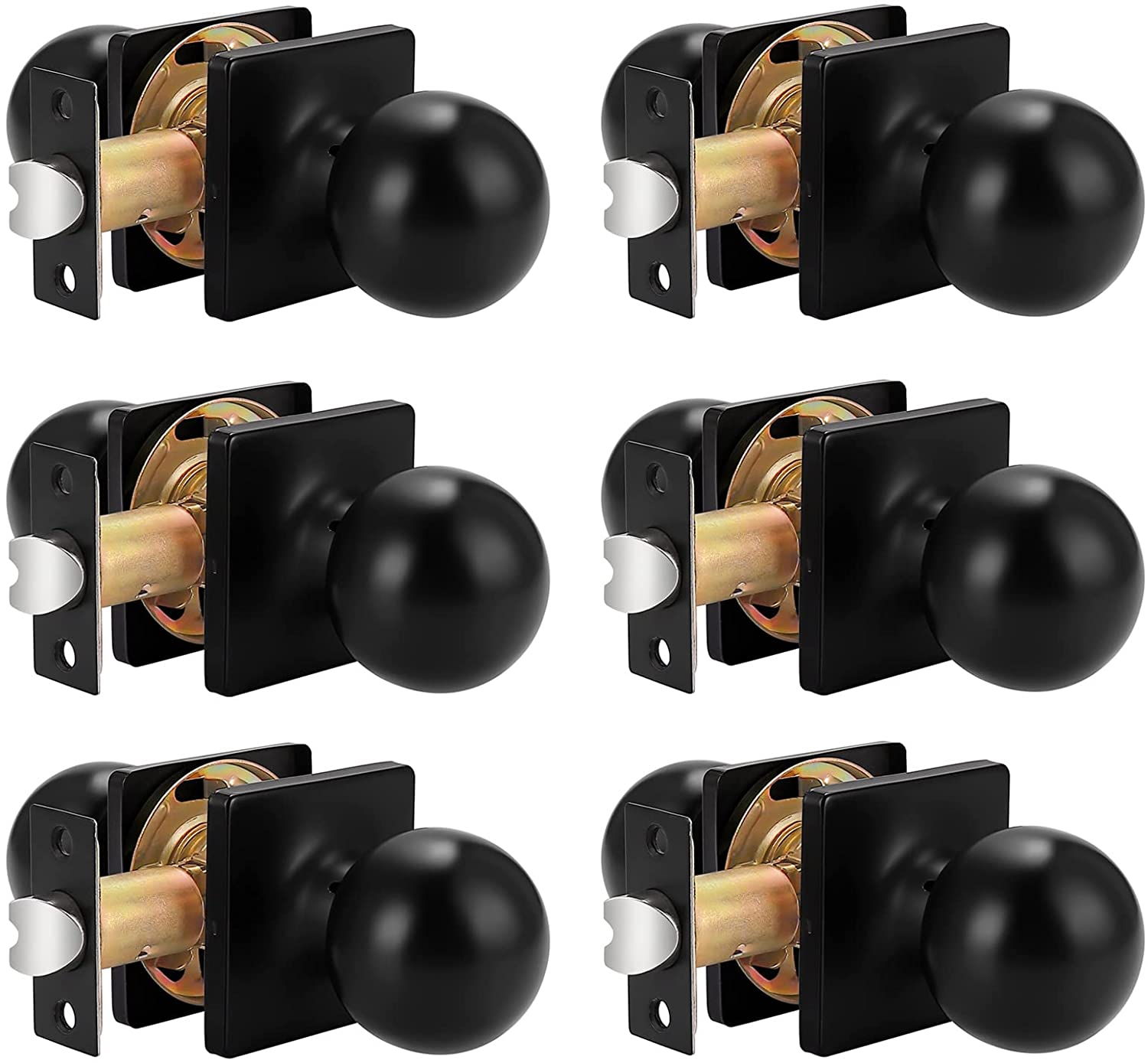 Probrico Ball Knob with Rosette Interior Privacy Door Knobs Black Finish 6 Packs