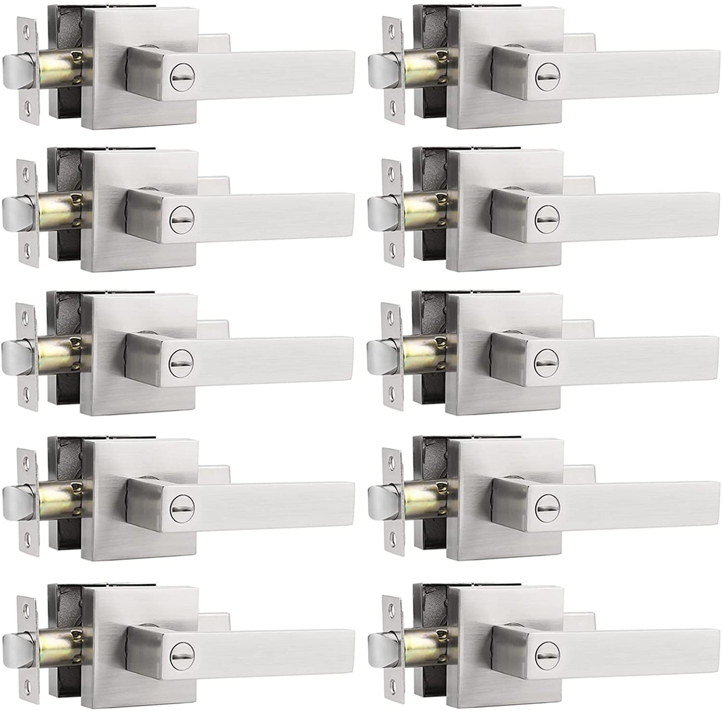 Probrico Privacy Bedroom and Bathroom Door Handles Satin Nickel Finish Door Levers 10 Packs - Probrico
